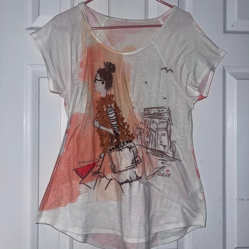 rhinestoned early 2000s water colored top.